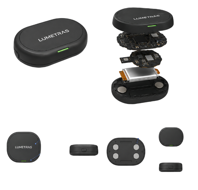 Lumen Hug product views — top, side, bottom, exploded
